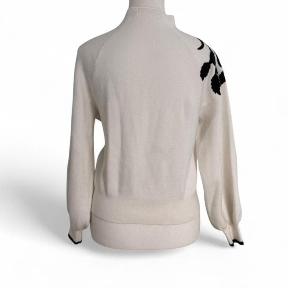 Anthropologie Applique Mock White/Black Embroidered Floral Sweater Top Size XS - Picture 2 of 7